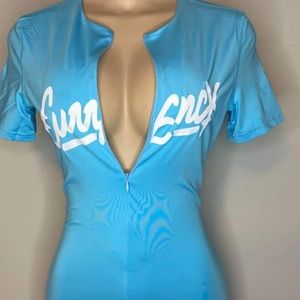 Blue tight fitted body suit